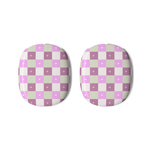 AirPods Max Case — Pastel Pink Checkered Shell with Tiny Hearts