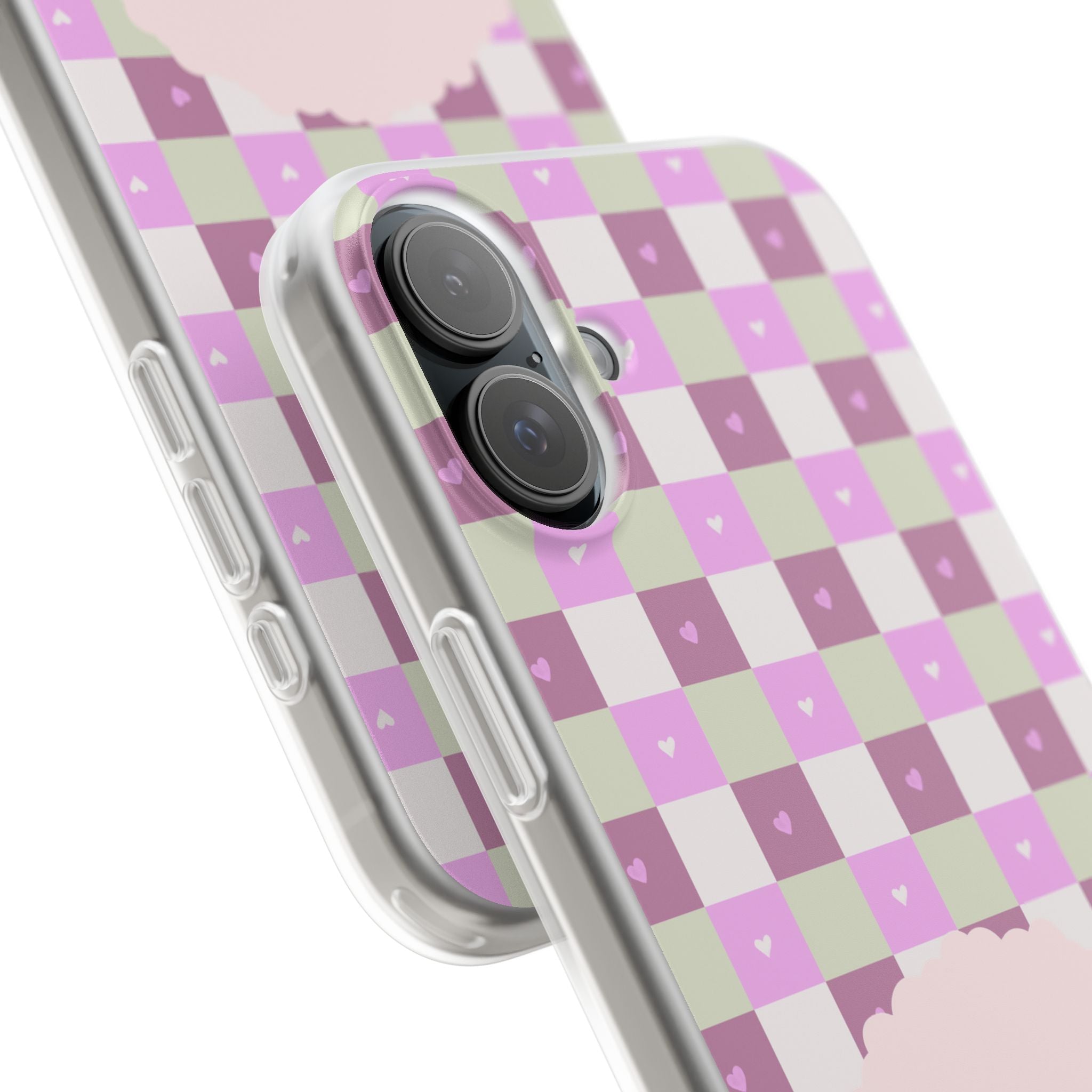 Cute Pastel Sammy the Sheep Phone Case – Pink Checkered Flexi Case