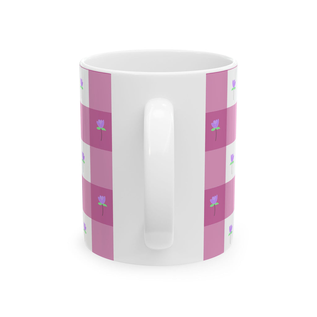 Pink Gingham FloralTulip Ceramic Mug (11oz & 15oz) - Cute Tulip Pattern