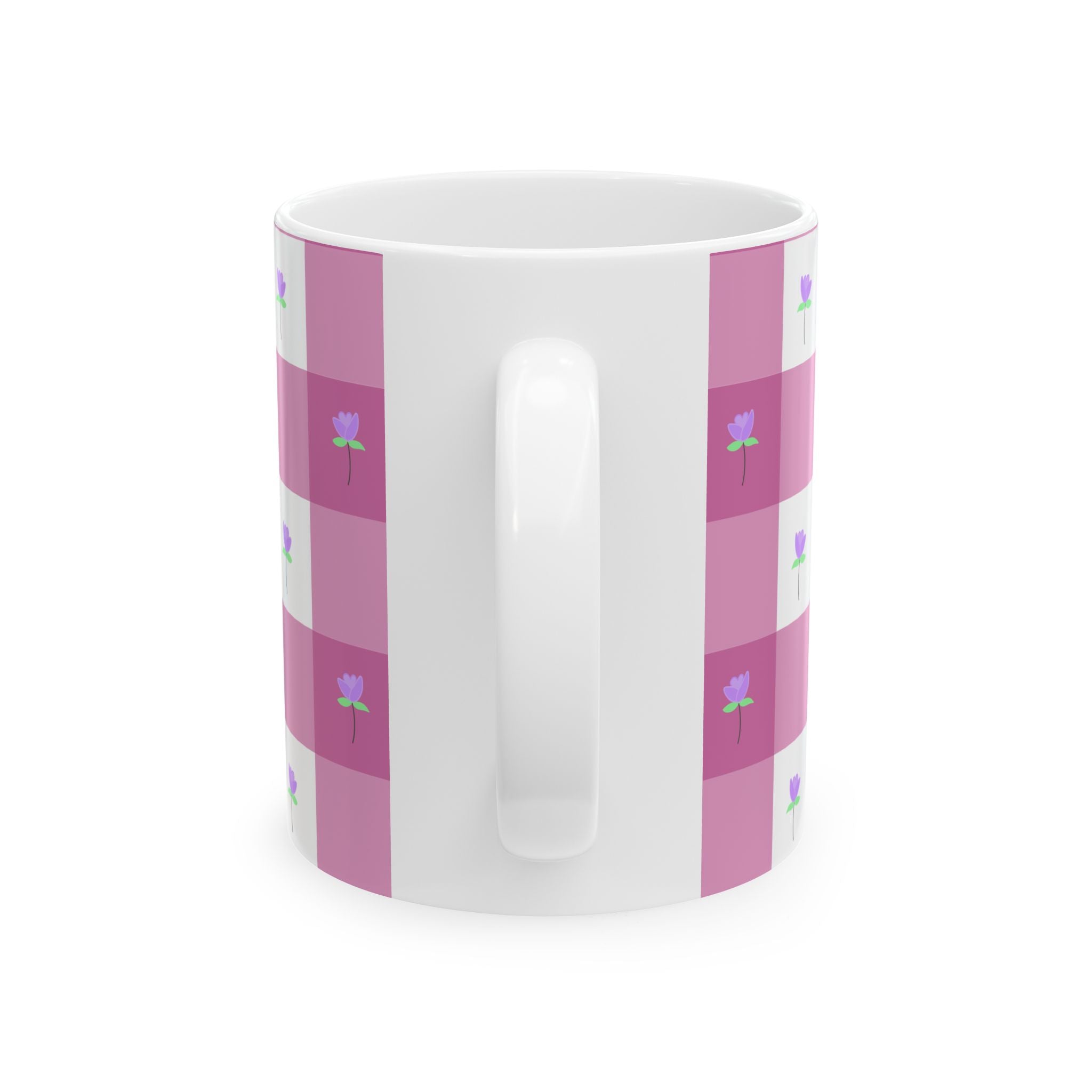 Pink Gingham FloralTulip Ceramic Mug (11oz & 15oz) - Cute Tulip Pattern
