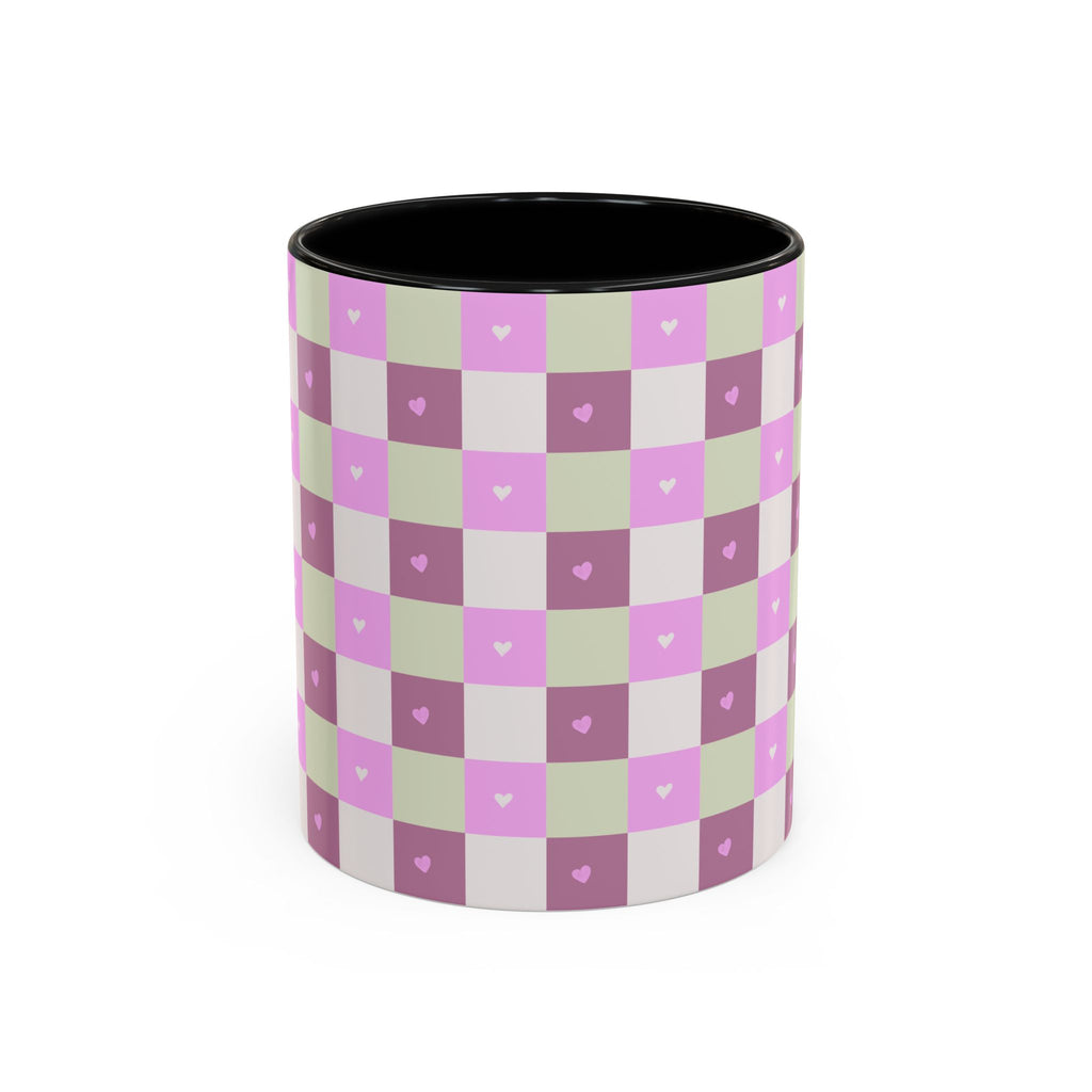 Purple Heart Gingham Coffee Mug — Pink & Lavender Ceramic