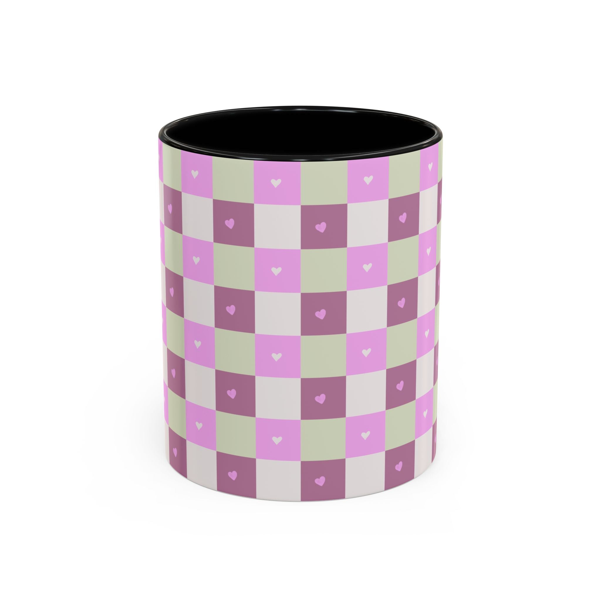 Purple Heart Gingham Coffee Mug — Pink & Lavender Ceramic