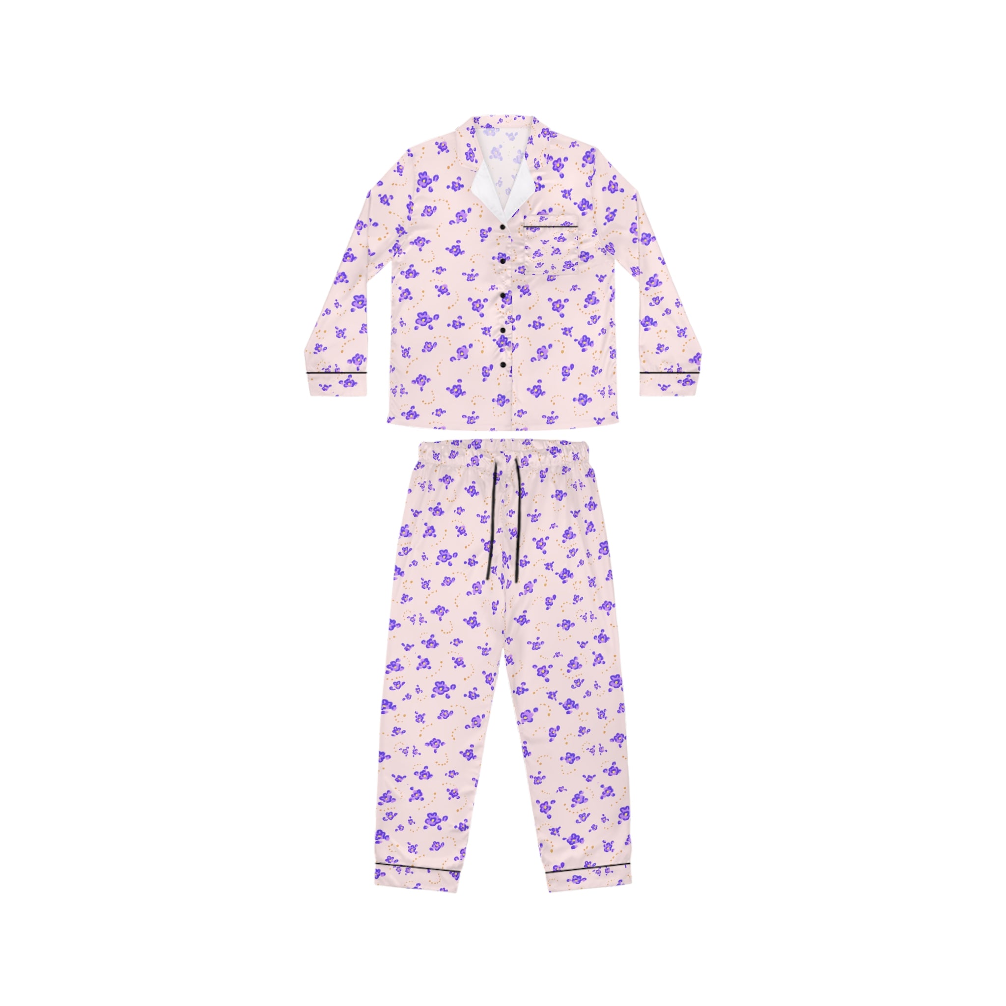 Lavender Butterfly Pattern Pajama | Satin Sleepwear Set