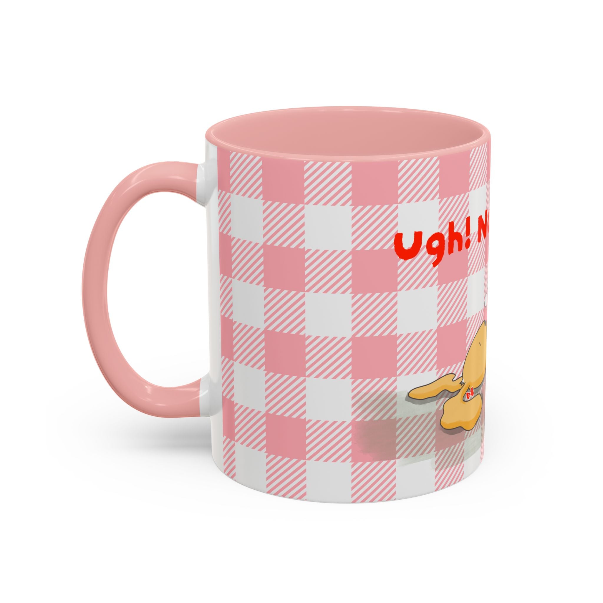 Coffee Mug — "Ugh! Not Today" Cute Lazy Bonnie Pink Check Plaid Accent Mug (11/15oz)