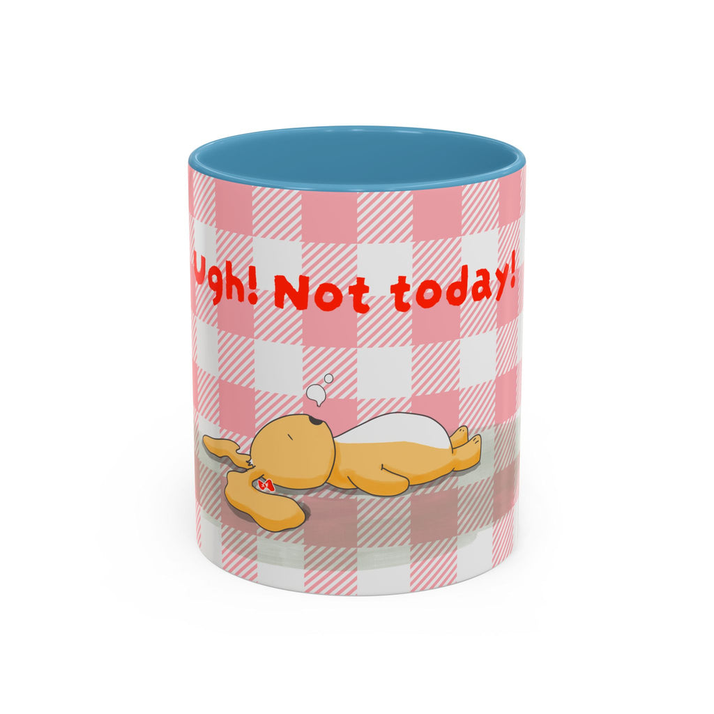 Coffee Mug — "Ugh! Not Today" Cute Lazy Bonnie Pink Check Plaid Accent Mug (11/15oz)