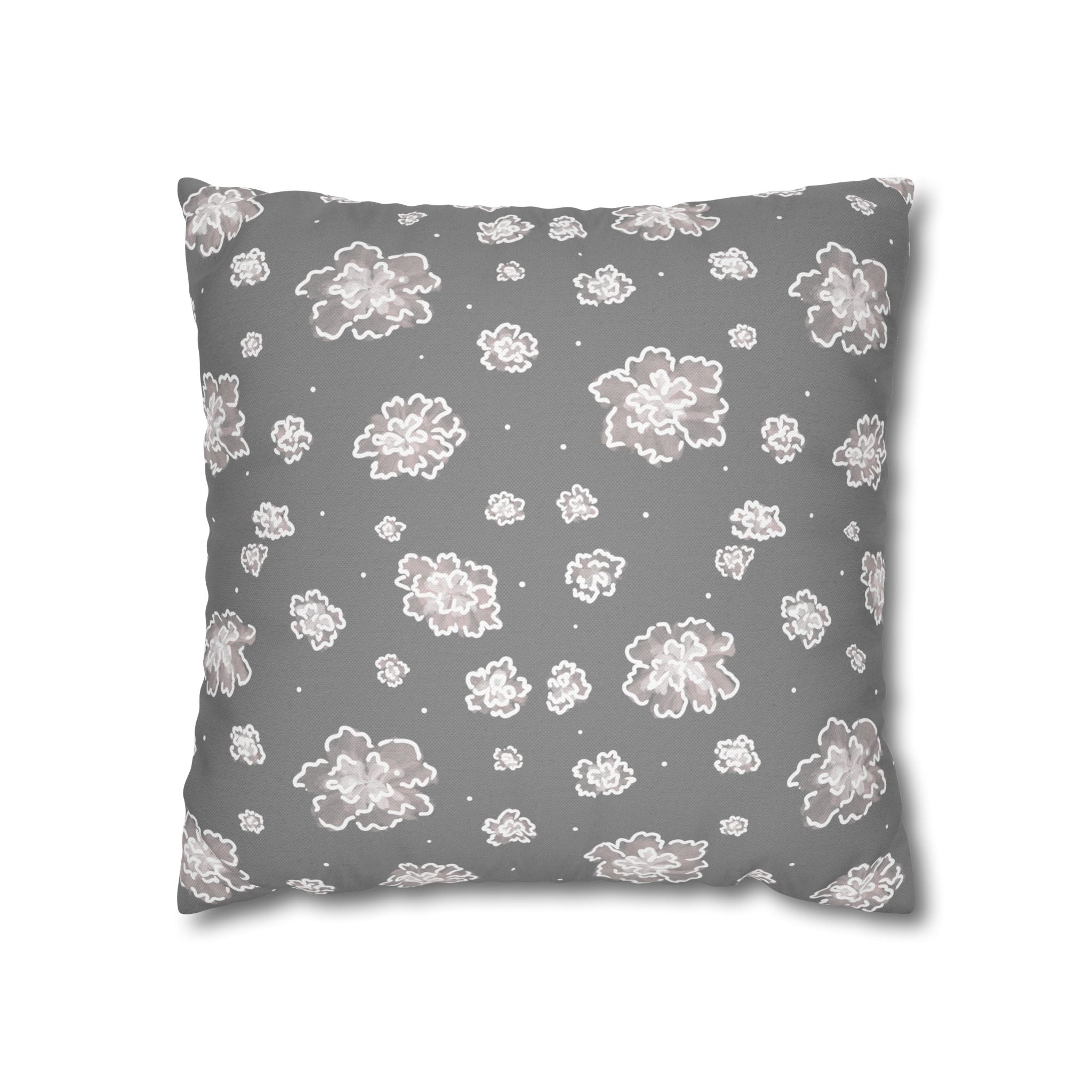 Floral Gray Decorative Pillowcase — Soft Rose Scatter Print