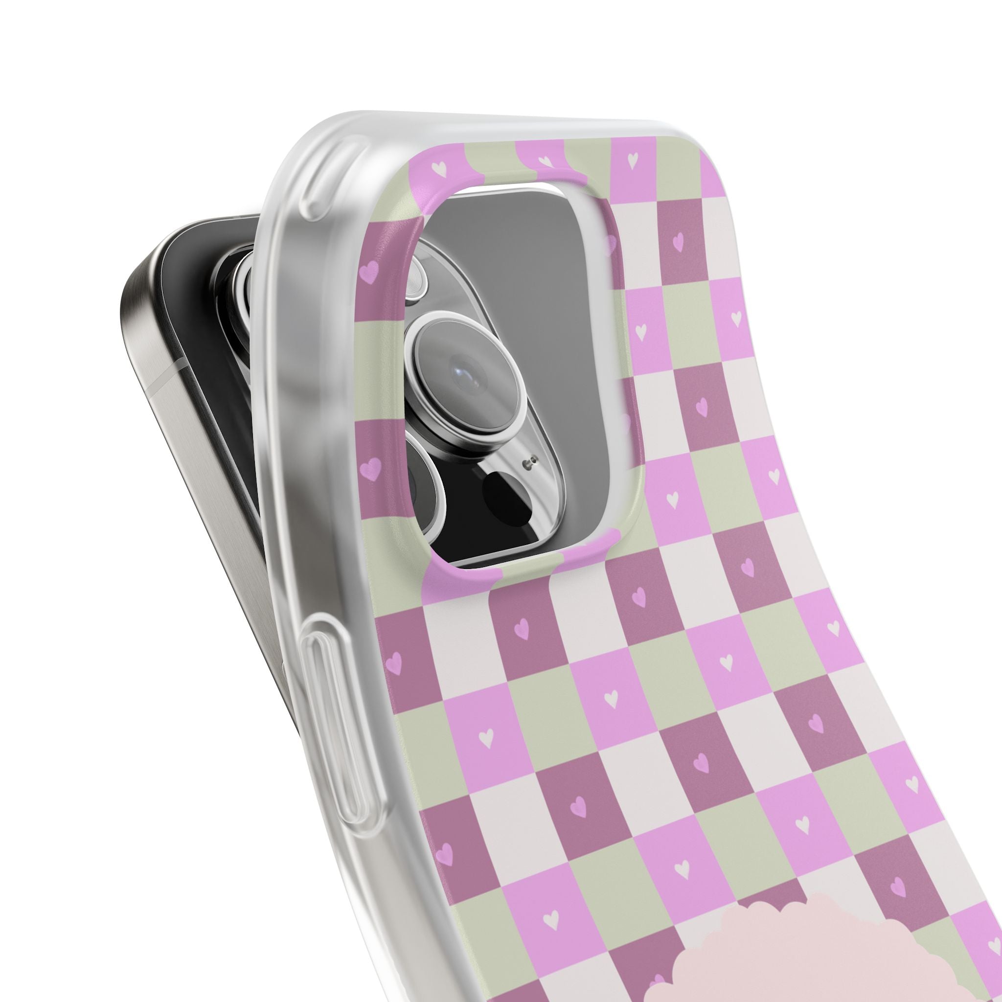 Cute Pastel Sammy the Sheep Phone Case – Pink Checkered Flexi Case