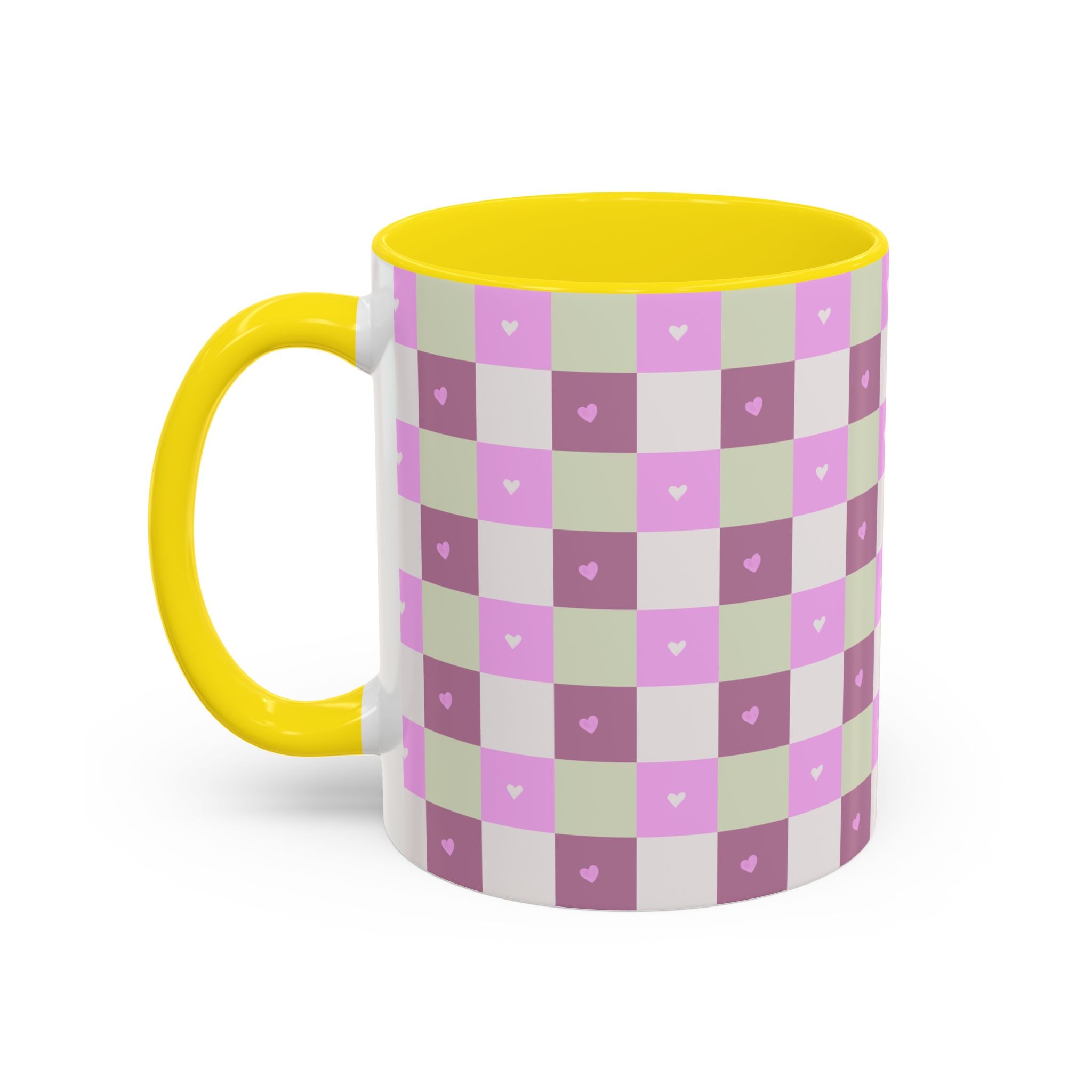 Purple Heart Gingham Coffee Mug — Pink & Lavender Ceramic
