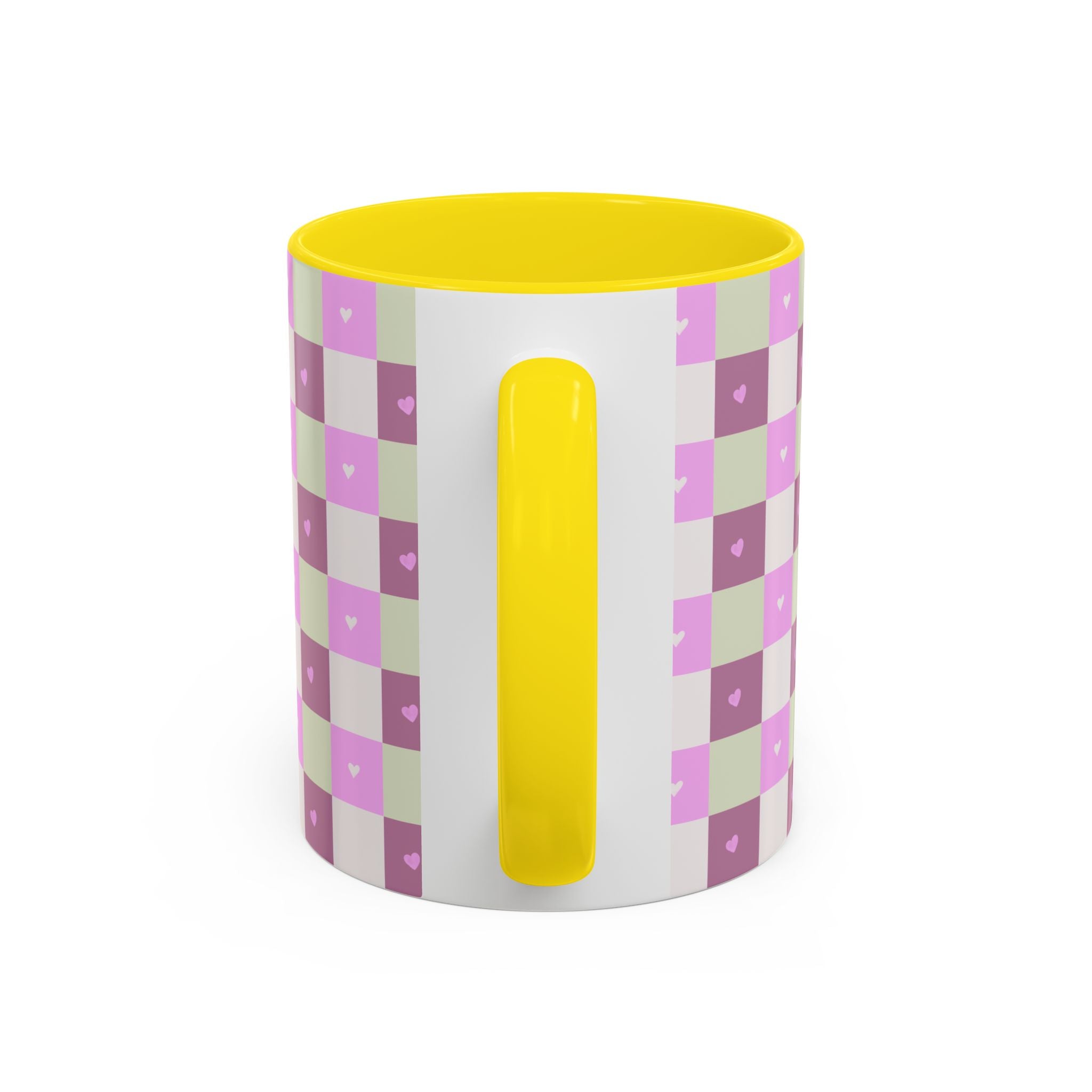 Purple Heart Gingham Coffee Mug — Pink & Lavender Ceramic