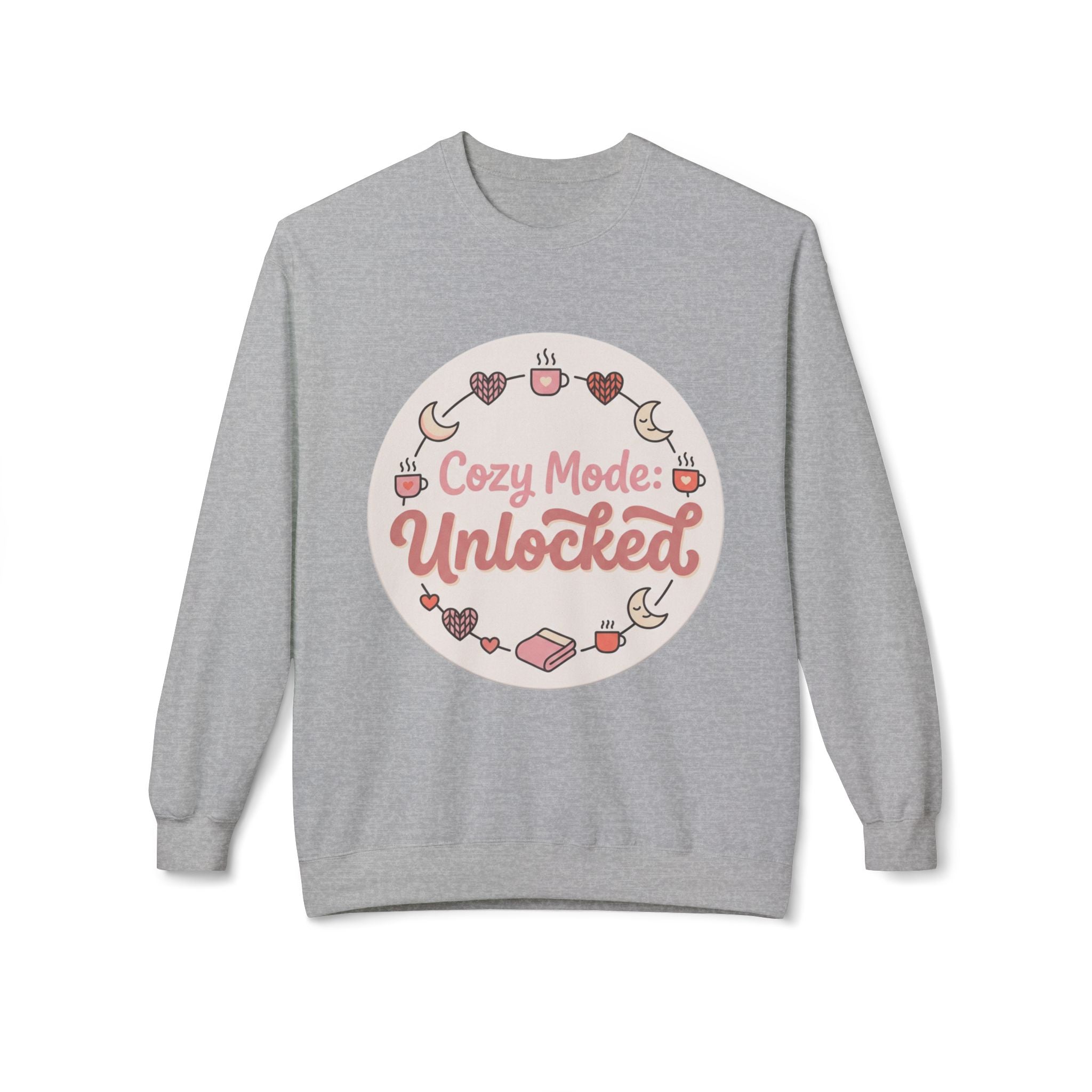 Crewneck Sweatshirt — "Cozy Mode: Unlocked" Cute Pastel Lounge Pullover
