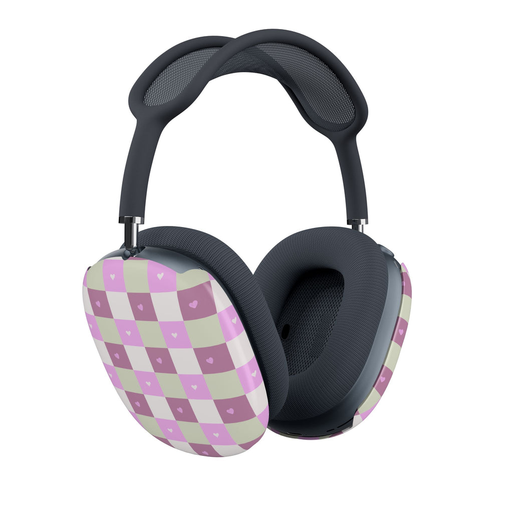 AirPods Max Case — Pastel Pink Checkered Shell with Tiny Hearts