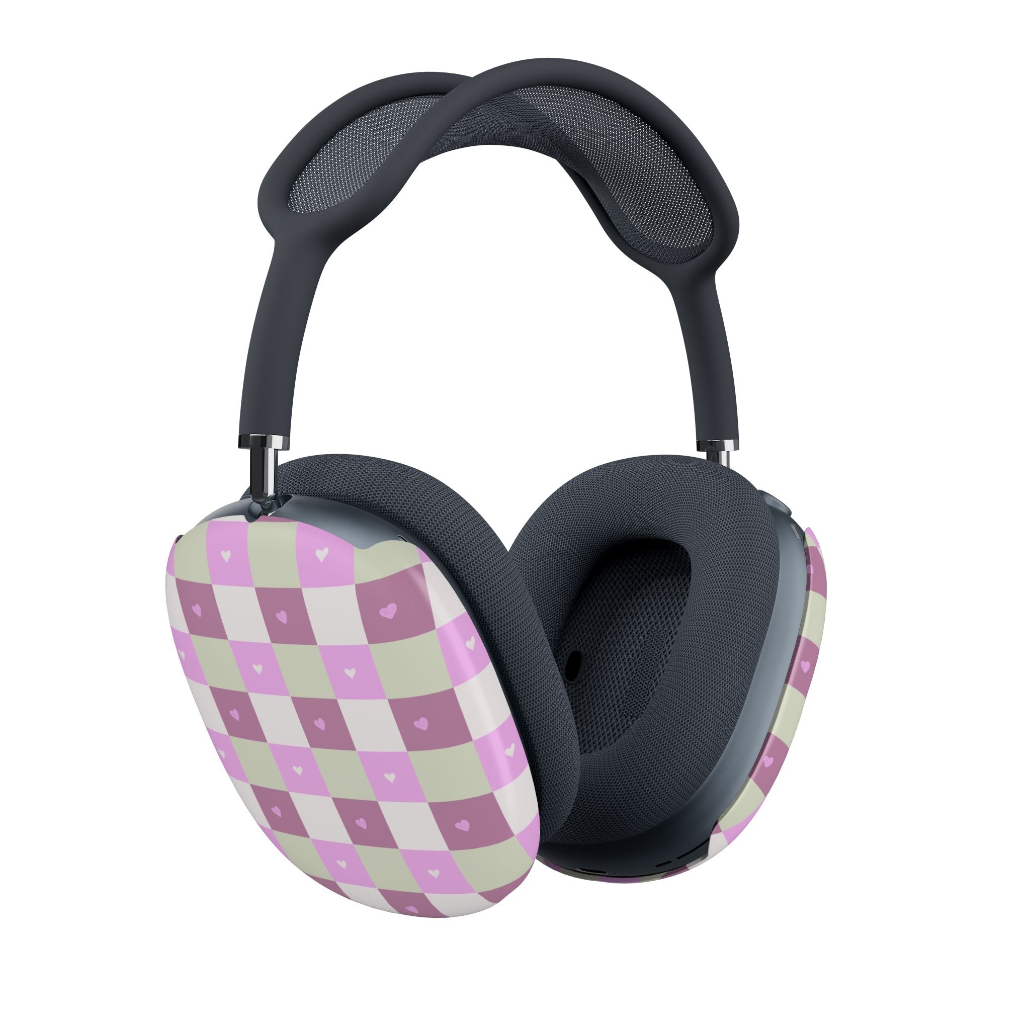 AirPods Max Case — Pastel Pink Checkered Shell with Tiny Hearts
