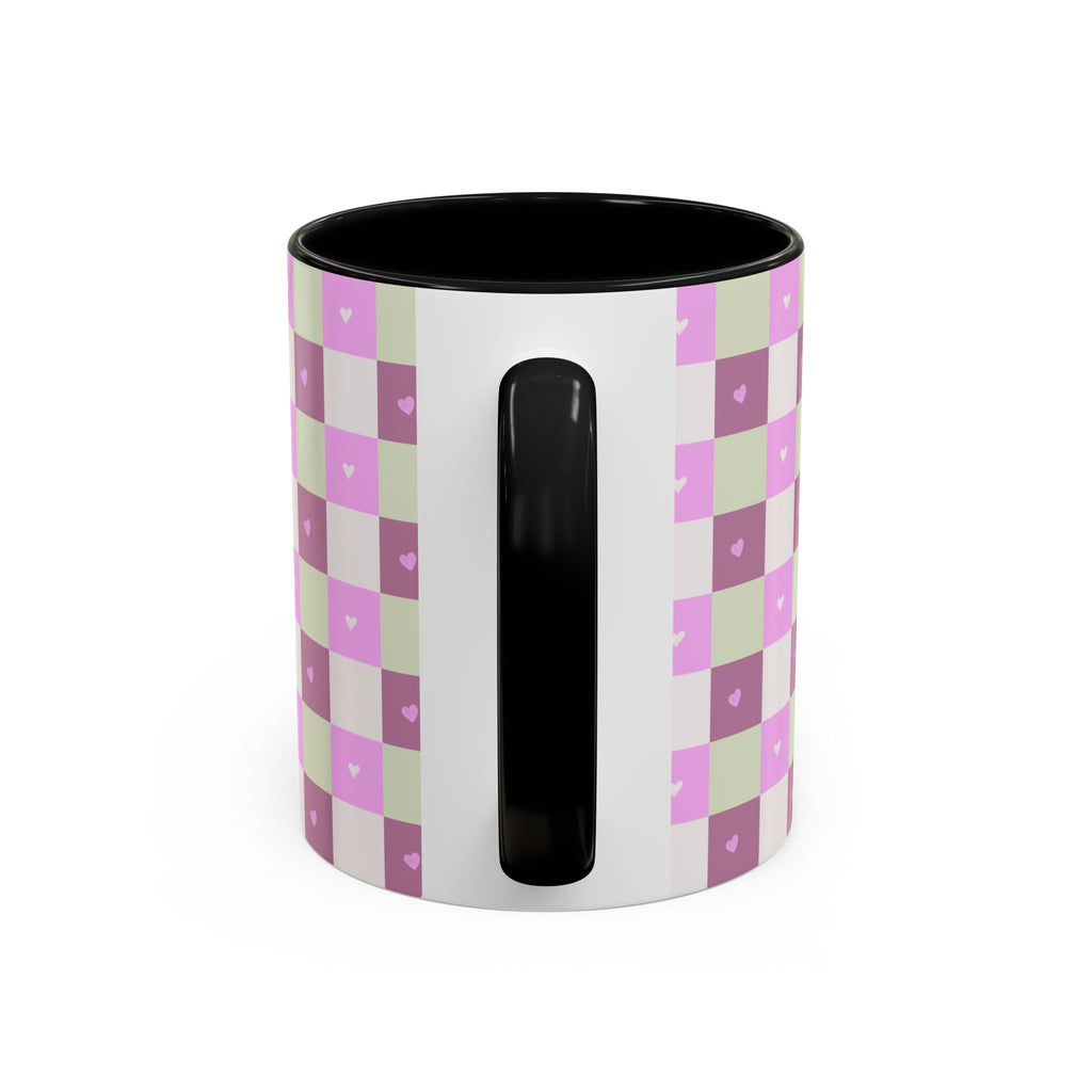 Purple Heart Gingham Coffee Mug — Pink & Lavender Ceramic