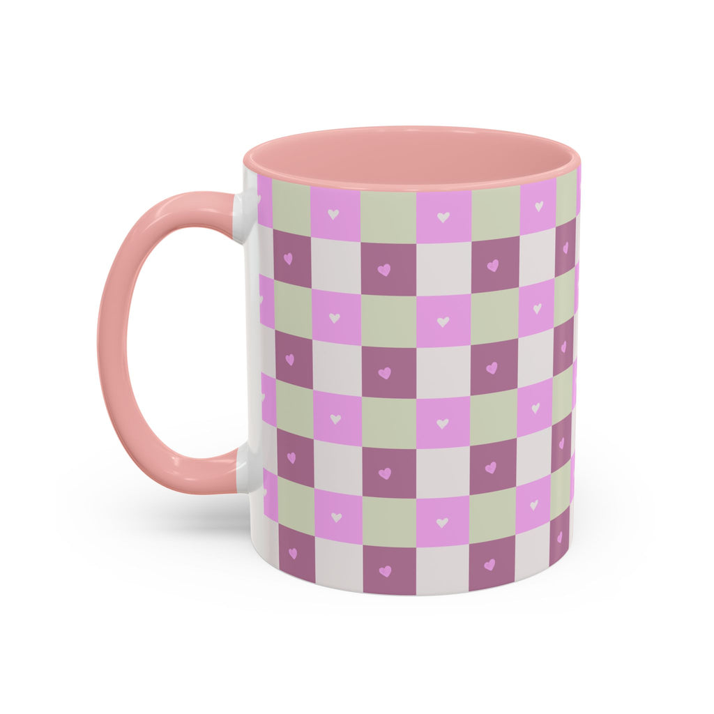 Purple Heart Gingham Coffee Mug — Pink & Lavender Ceramic