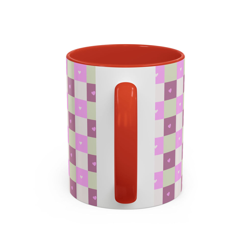 Purple Heart Gingham Coffee Mug — Pink & Lavender Ceramic