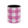 Pink Gingham Tulip Heart Floral Accent Coffee Mug – Cute Purple Rose Pattern (11/15 oz)