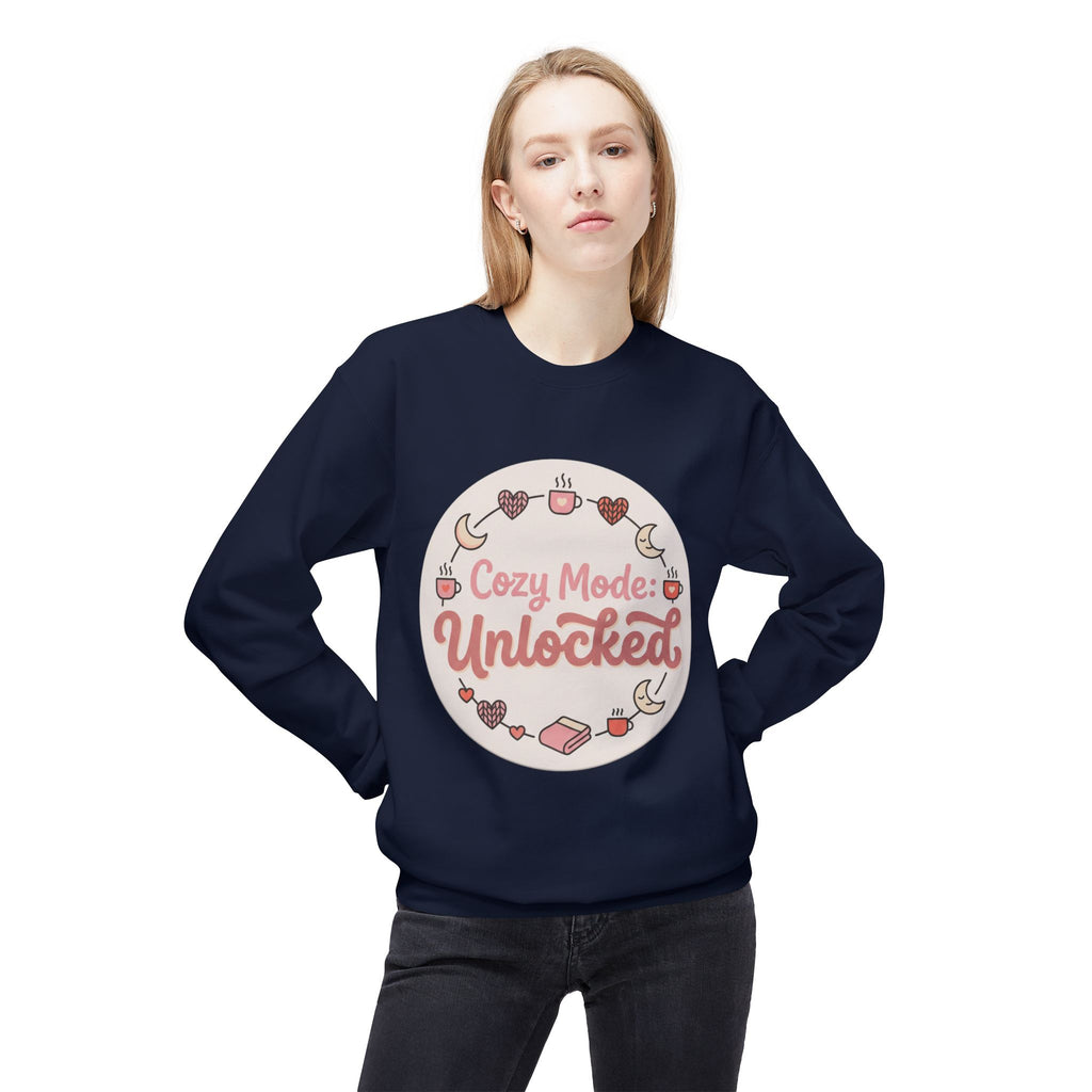 Crewneck Sweatshirt — "Cozy Mode: Unlocked" Cute Pastel Lounge Pullover