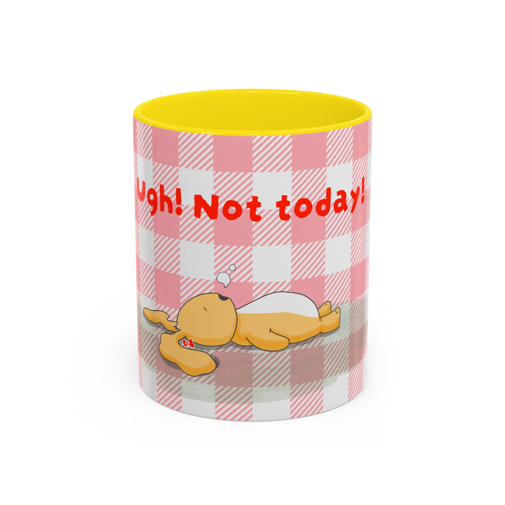 Coffee Mug — "Ugh! Not Today" Cute Lazy Bonnie Pink Check Plaid Accent Mug (11/15oz)