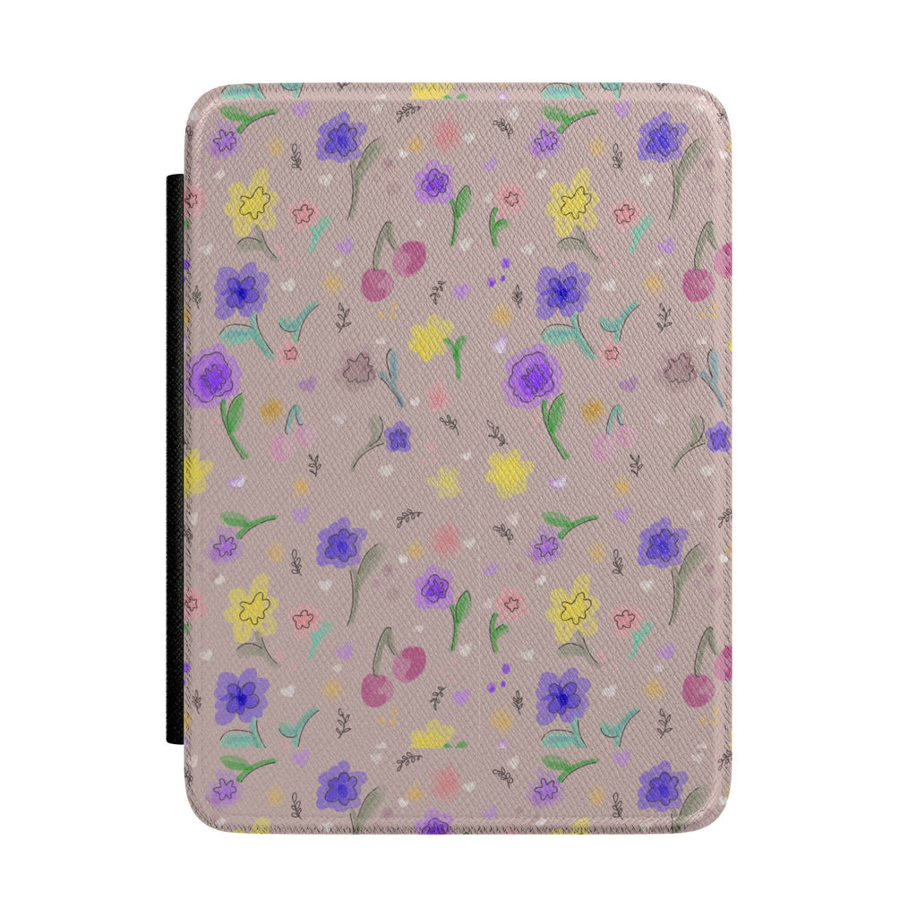 Pink and Gray Floral Kindle Case — Pastel Wildflower Protective Cover for E-Readers
