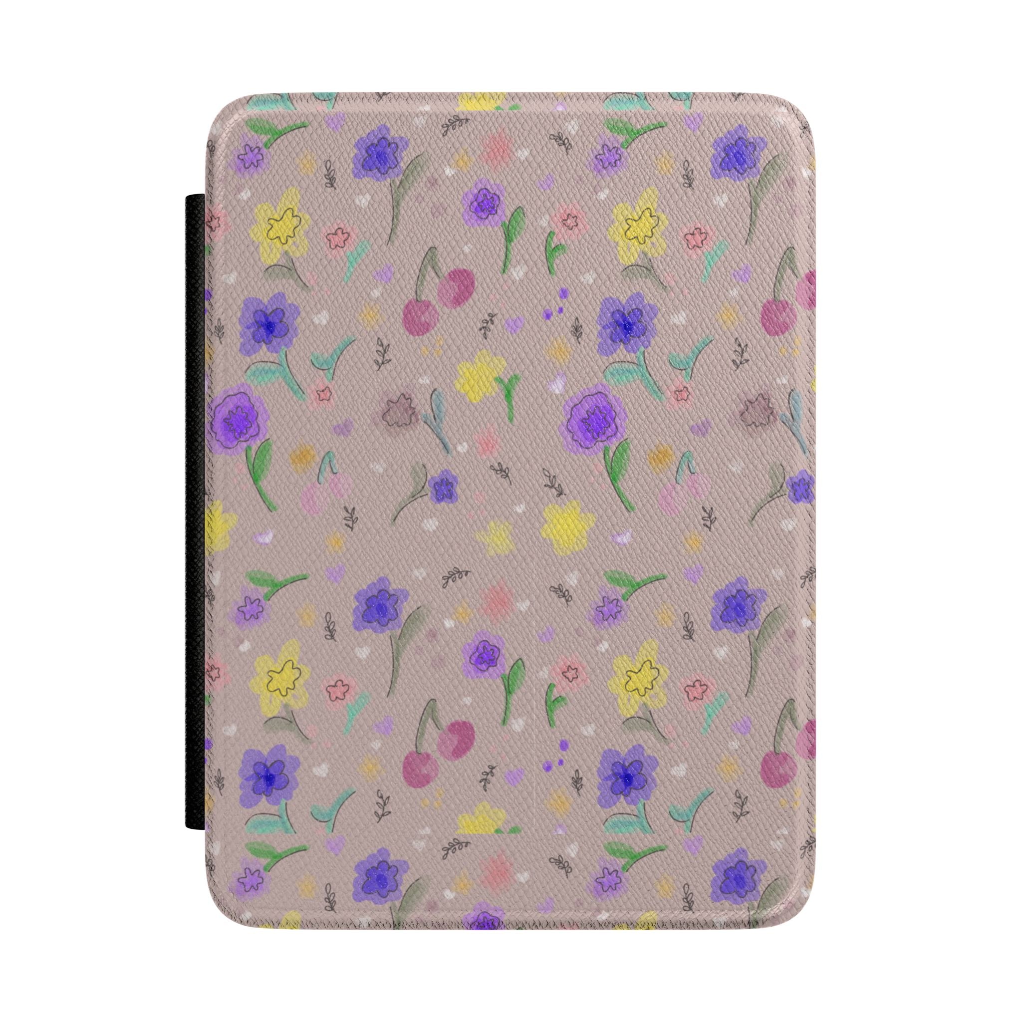 Pink and Gray Floral Kindle Case — Pastel Wildflower Protective Cover for E-Readers