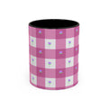 Pink Gingham Floral Tulip Accent Coffee Mug — Cute Purple Rose Pattern (11/15oz)