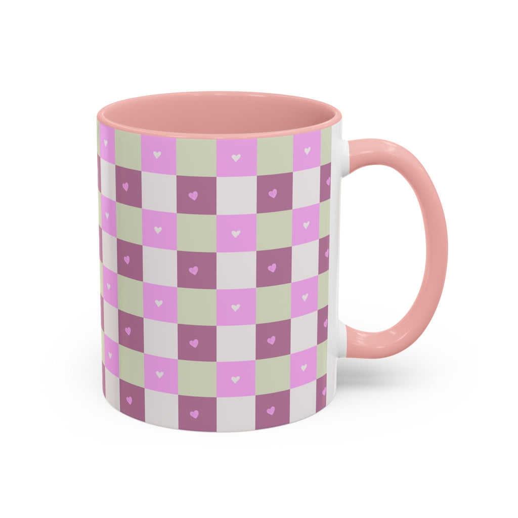 Purple Heart Gingham Coffee Mug — Pink & Lavender Ceramic