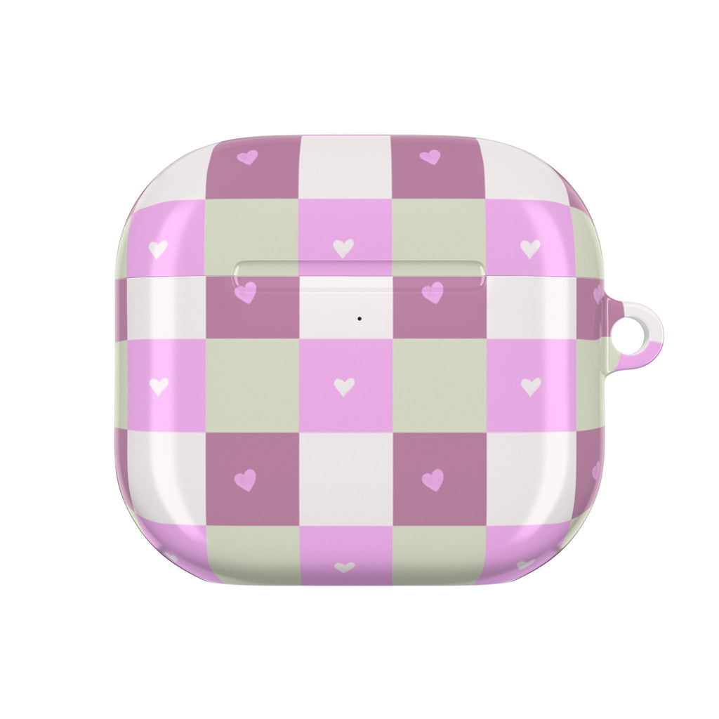 Pink Heart Check AirPod Case — Cute Pastel Plaid Protective Cover