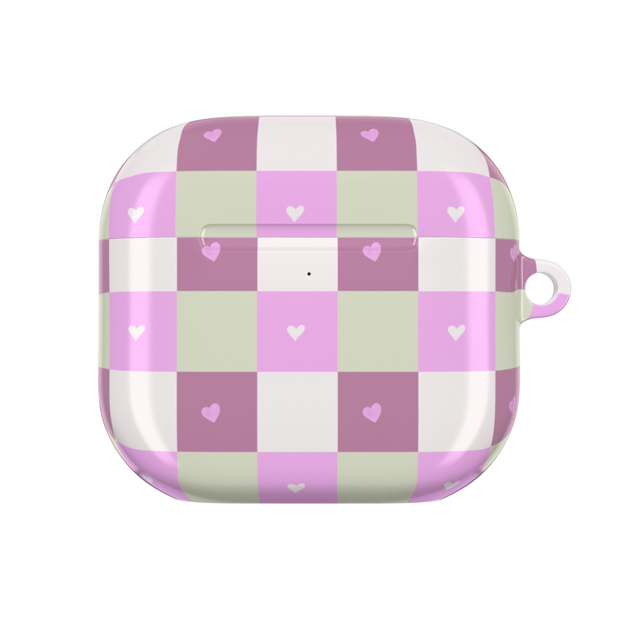 Pink Heart Check AirPod Case — Cute Pastel Plaid Protective Cover