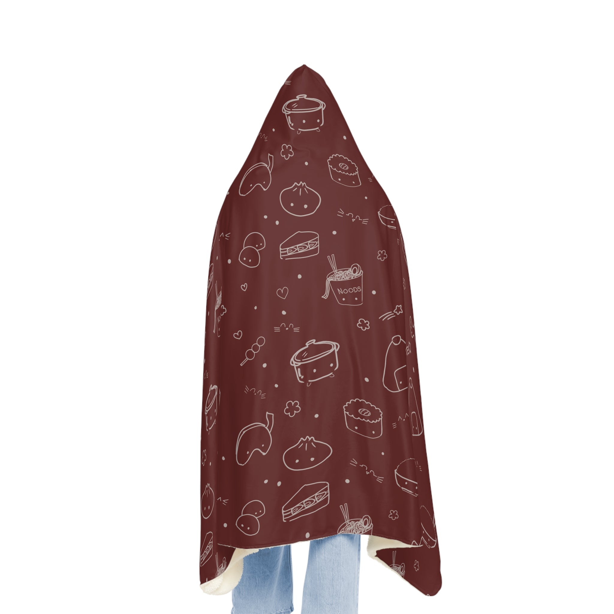 Cozy Hooded Blanket —Kawaii Asian Snacks Pattern Snuggle Blanket