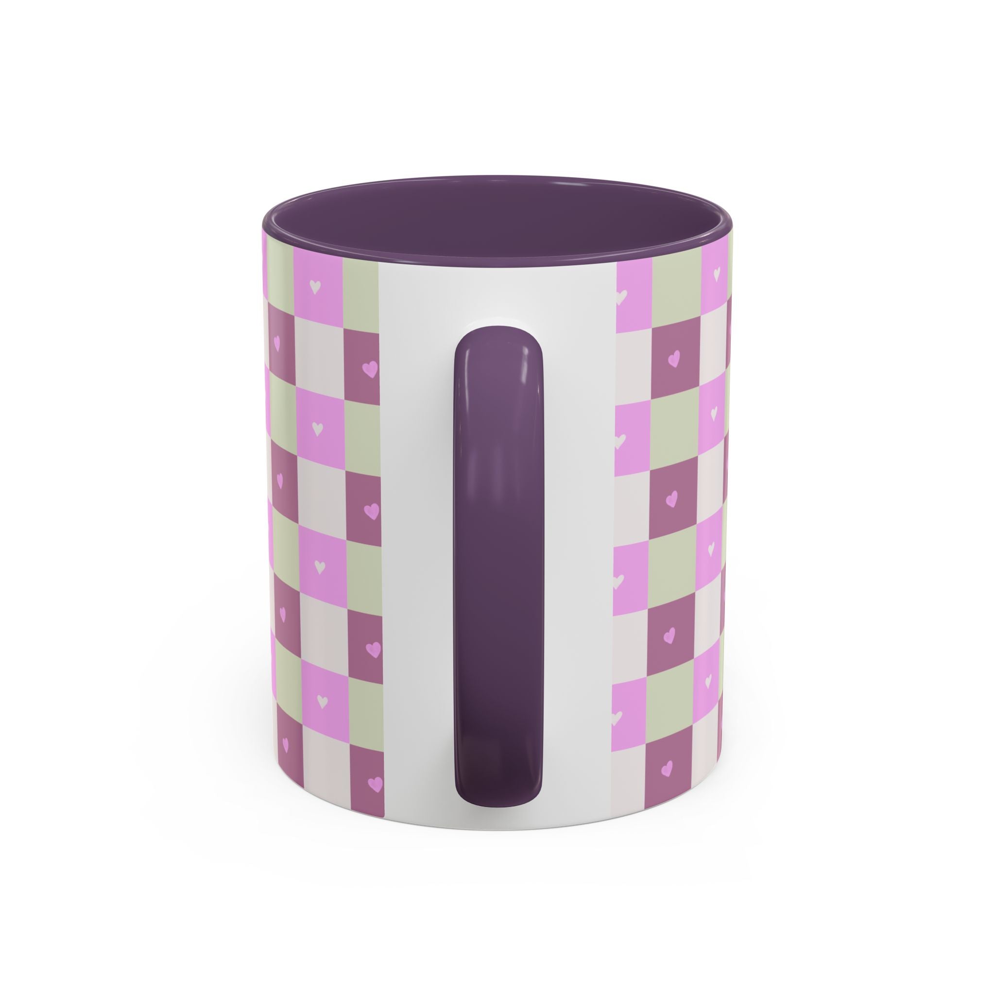 Purple Heart Gingham Coffee Mug — Pink & Lavender Ceramic