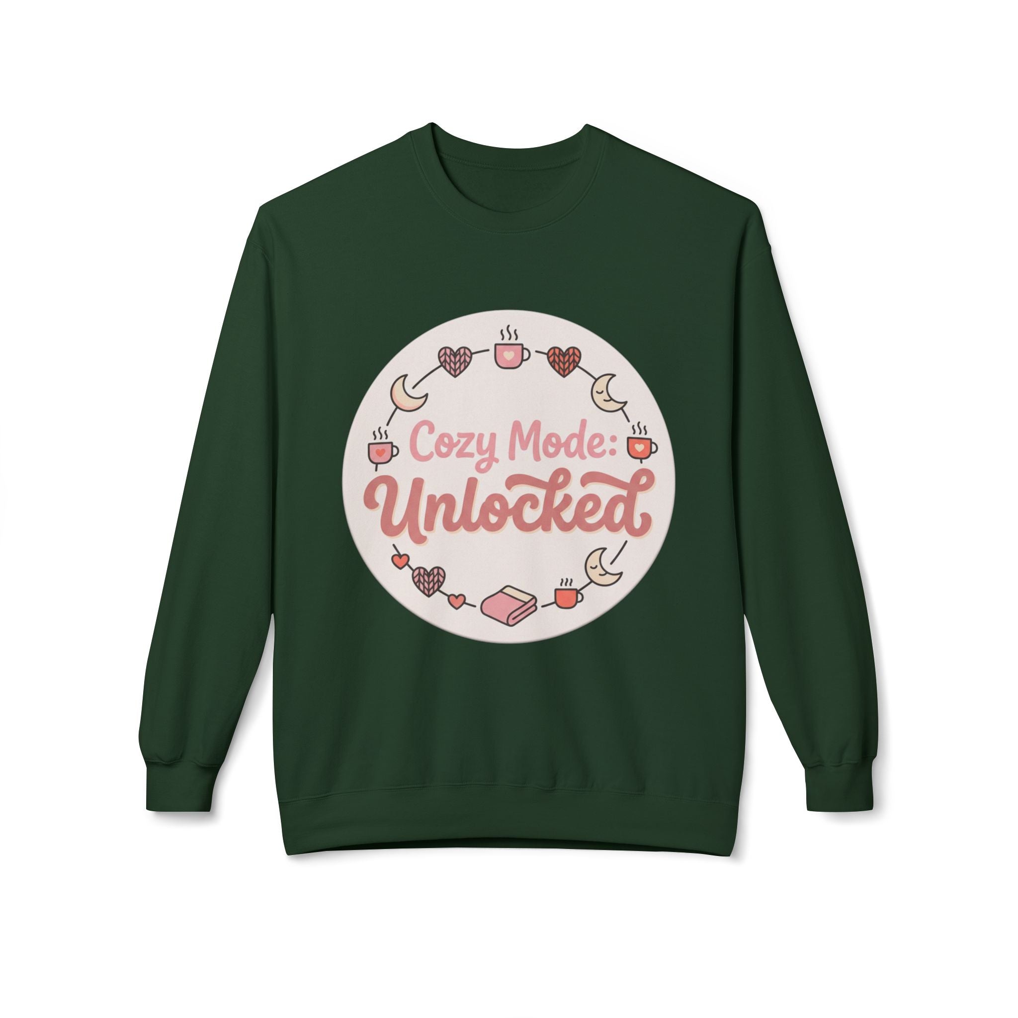 Crewneck Sweatshirt — "Cozy Mode: Unlocked" Cute Pastel Lounge Pullover