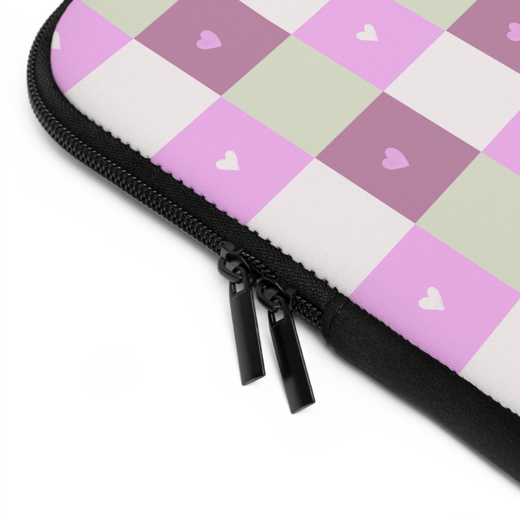 Pink Checkered Heart Laptop Sleeve — Cute Pastel Protective Sleeve for MacBook & Laptops