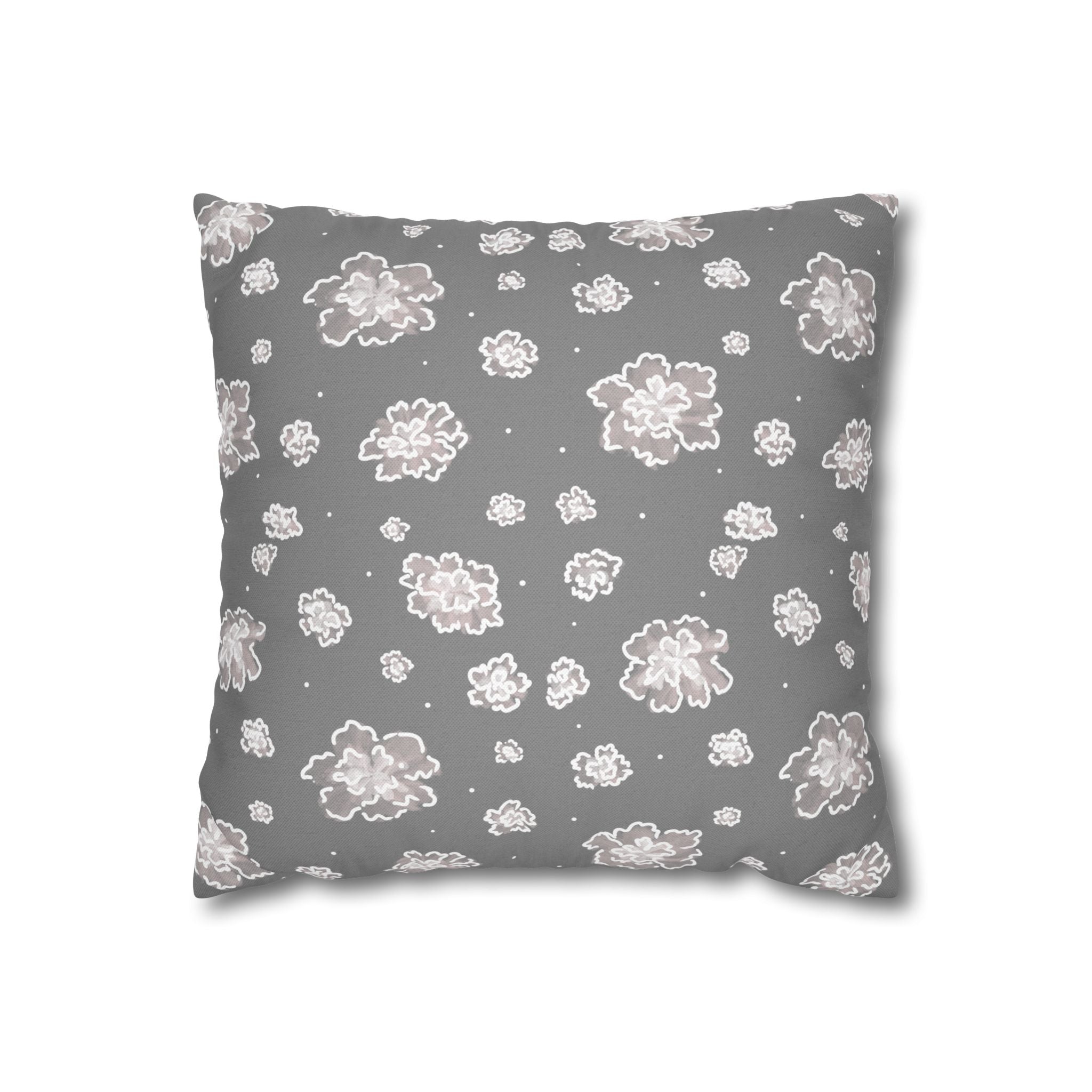 Floral Gray Decorative Pillowcase — Soft Rose Scatter Print