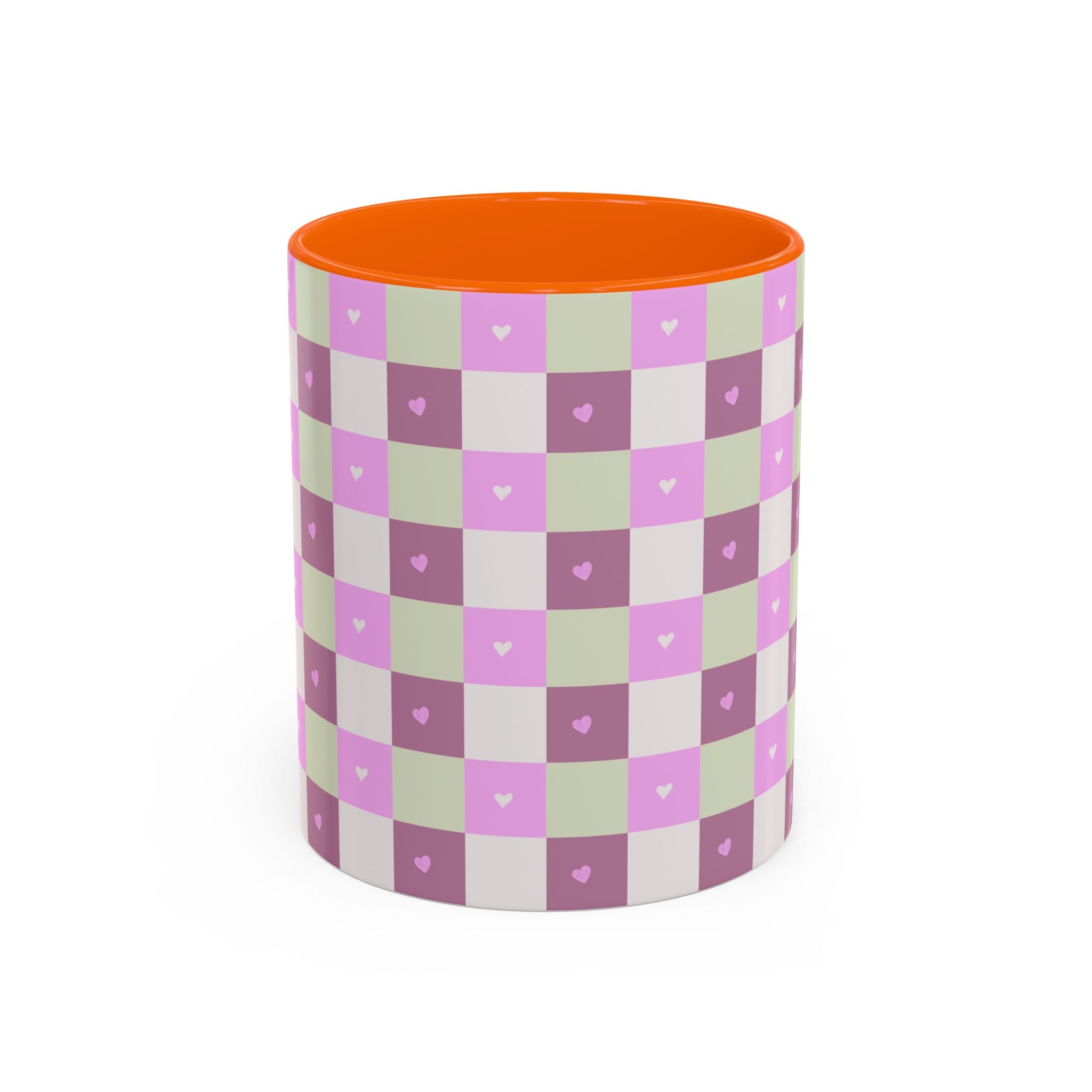 Purple Heart Gingham Coffee Mug — Pink & Lavender Ceramic