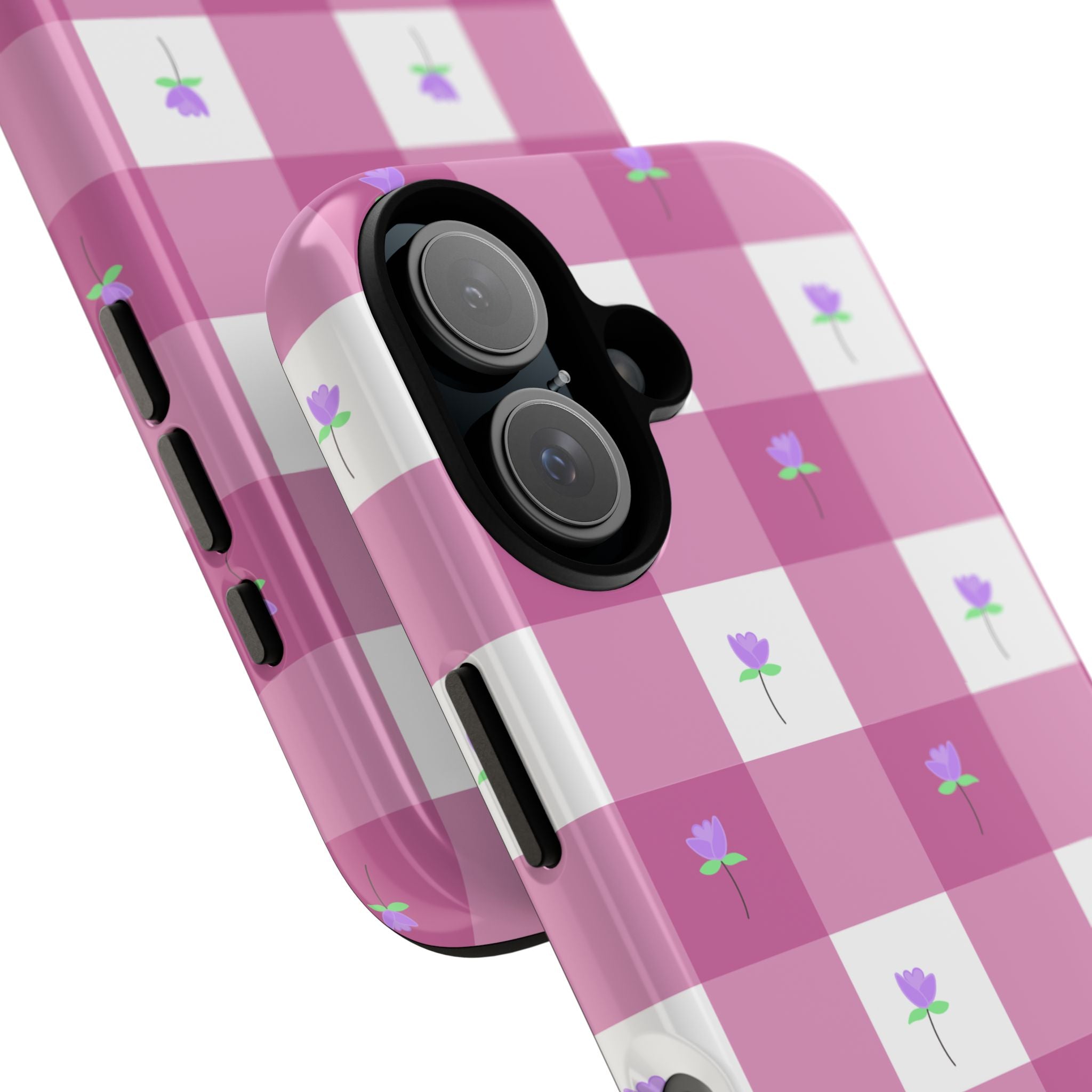 Pink Gingham tulip Tough Phone Case — Cute Tulip Checkered Protective Cover
