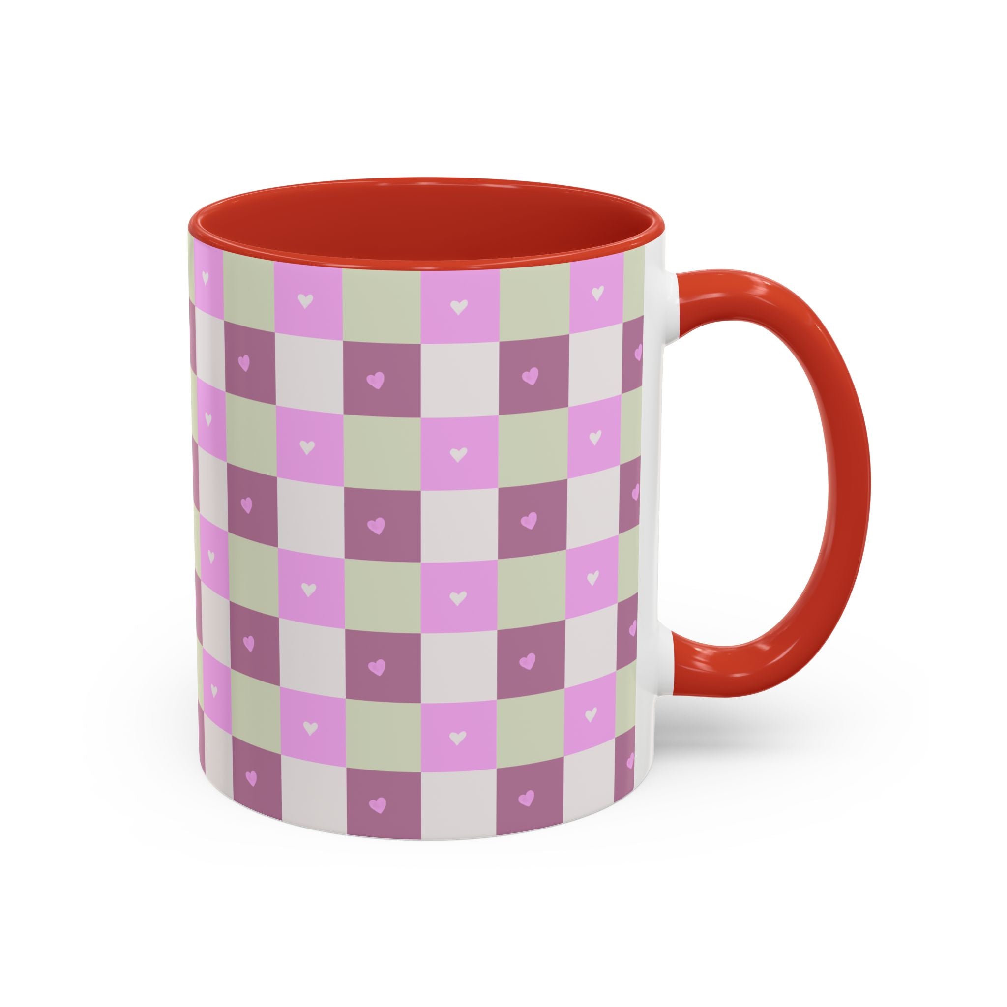 Purple Heart Gingham Coffee Mug — Pink & Lavender Ceramic