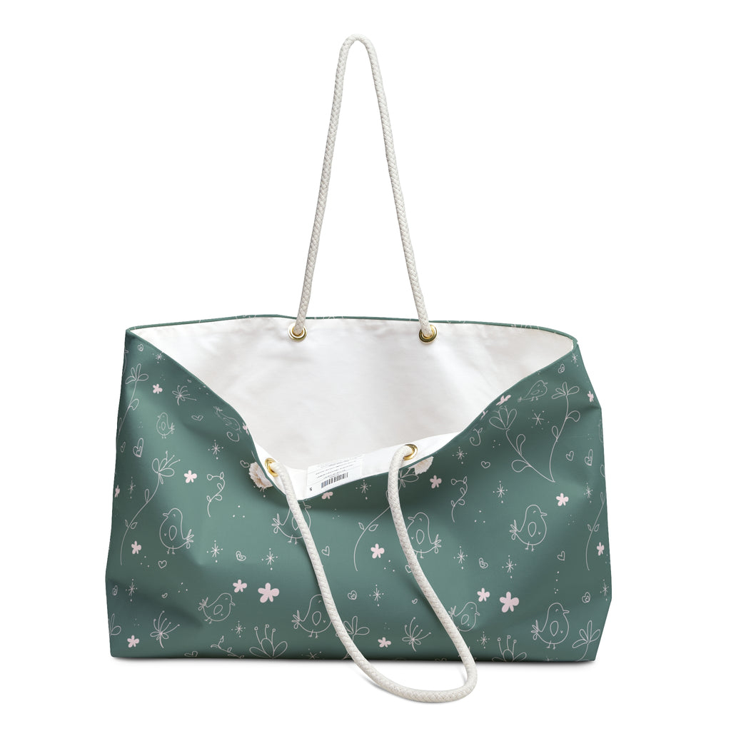 Bird and Floral Print Weekender Bag