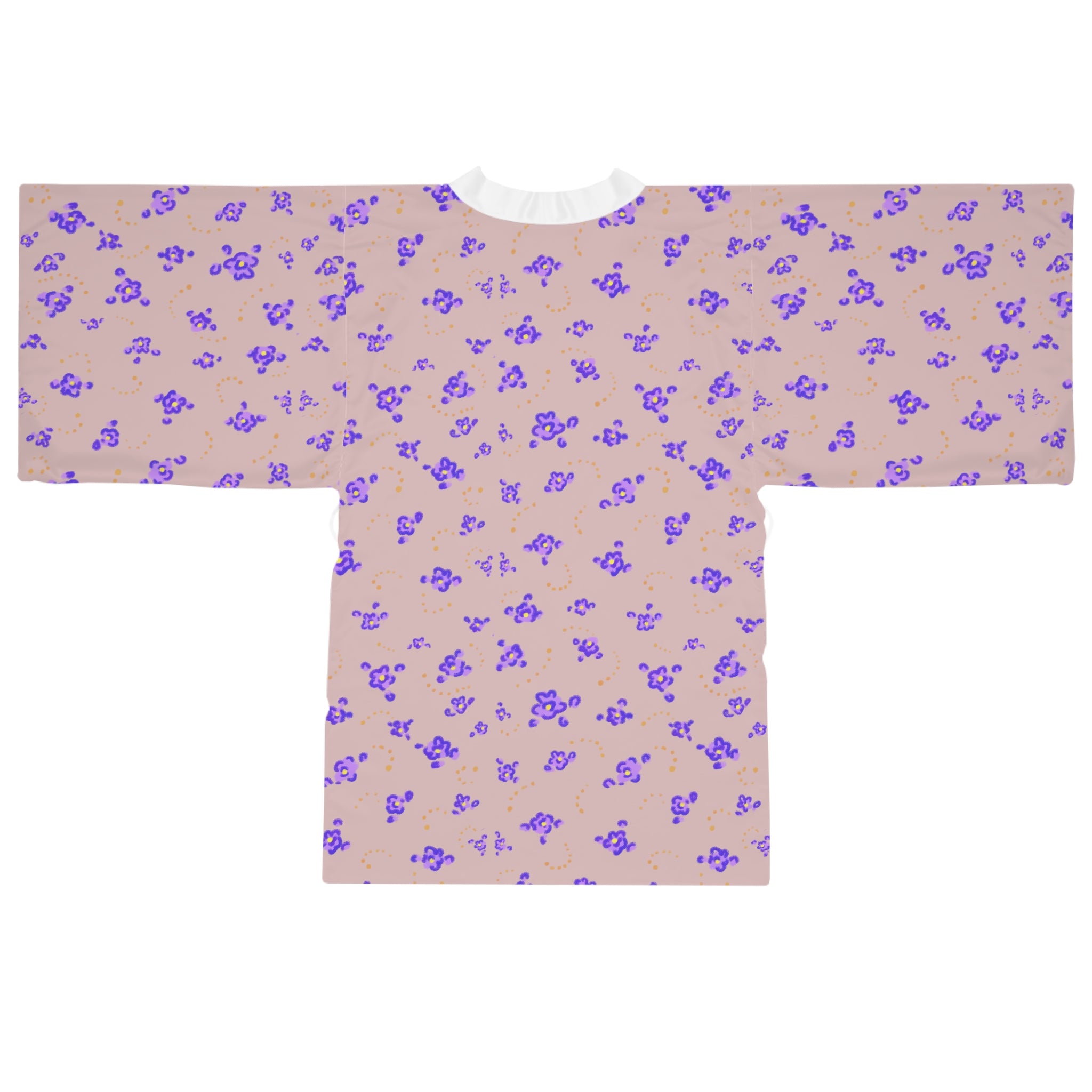 Purple Floral Kimono Robe — Pastel Purple Blossom Long Sleeve Wrap