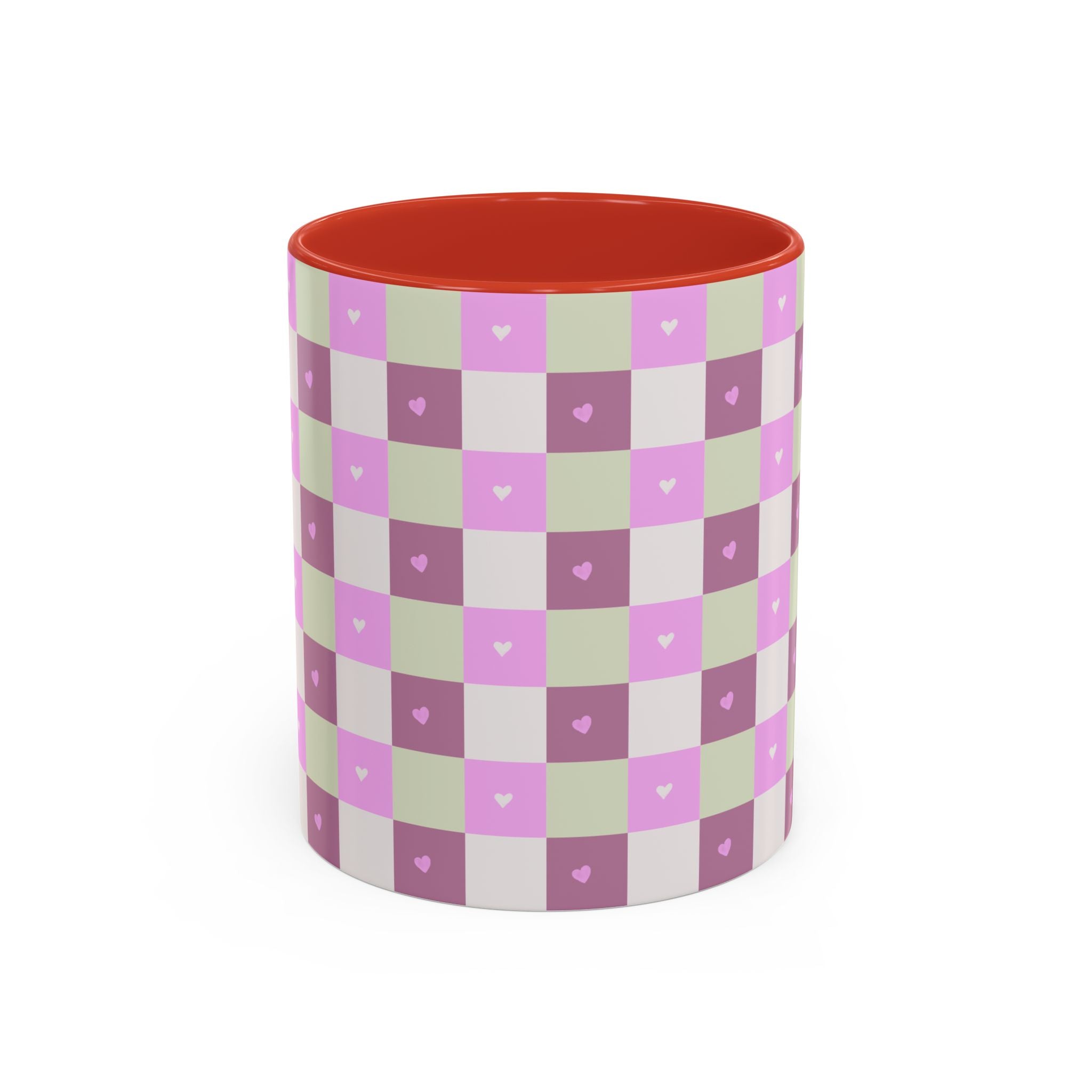 Purple Heart Gingham Coffee Mug — Pink & Lavender Ceramic