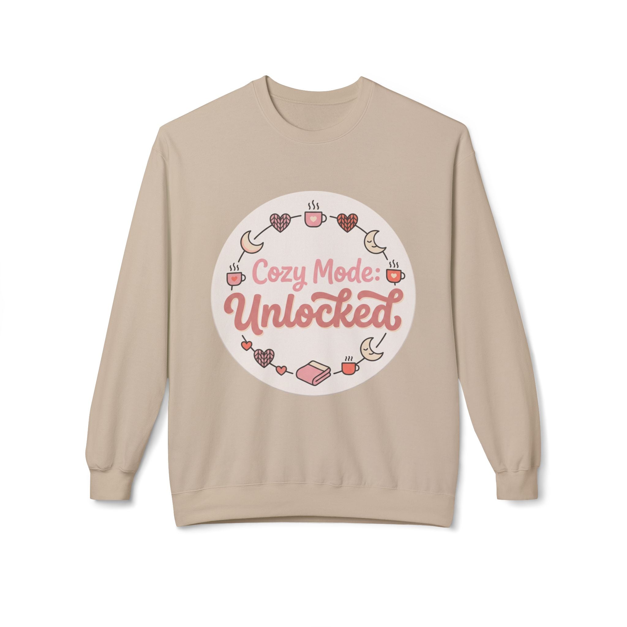 Crewneck Sweatshirt — "Cozy Mode: Unlocked" Cute Pastel Lounge Pullover