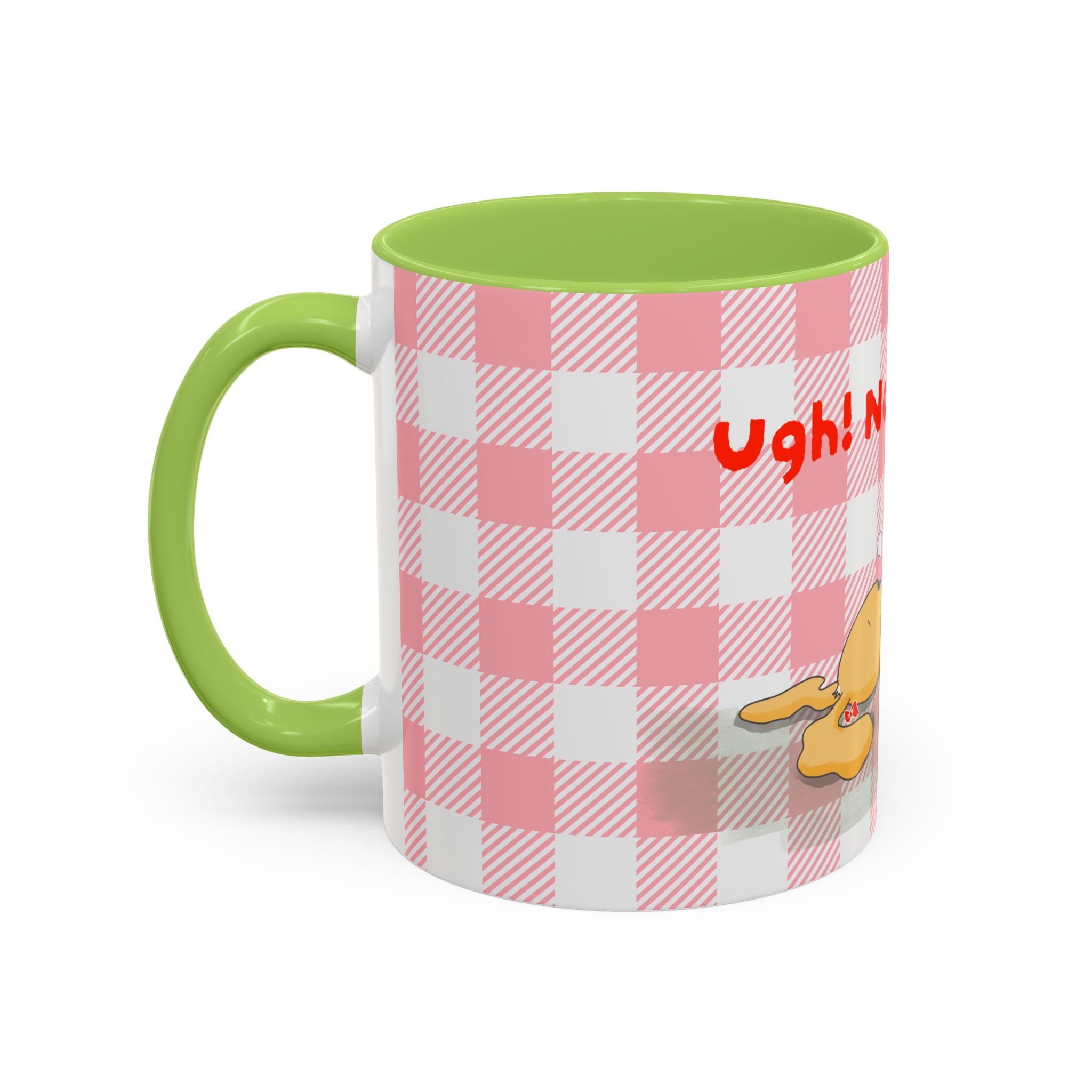 Coffee Mug — "Ugh! Not Today" Cute Lazy Bonnie Pink Check Plaid Accent Mug (11/15oz)