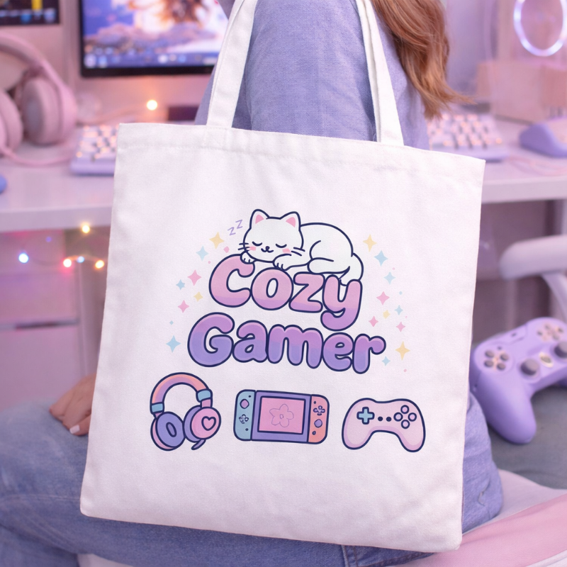 Kawaii "Cozy Gamer" Tote Bag ** Shop Partner