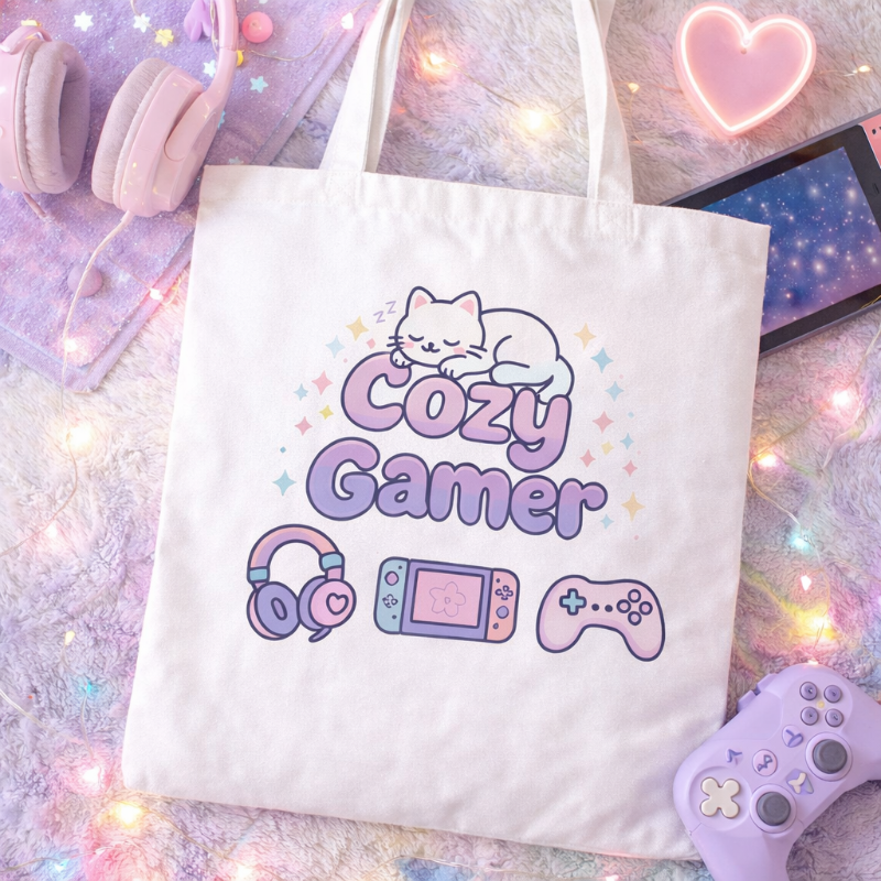 Kawaii "Cozy Gamer" Tote Bag ** Shop Partner