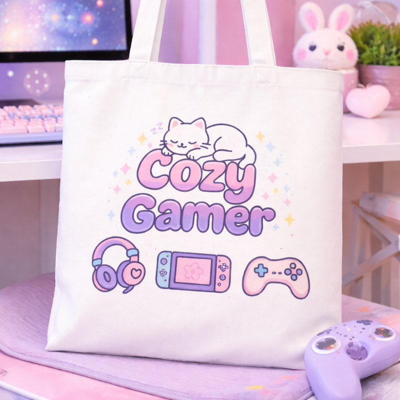 Kawaii "Cozy Gamer" Tote Bag ** Shop Partner